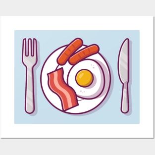 Breakfast Food On Plate with Egg and Sausage Posters and Art